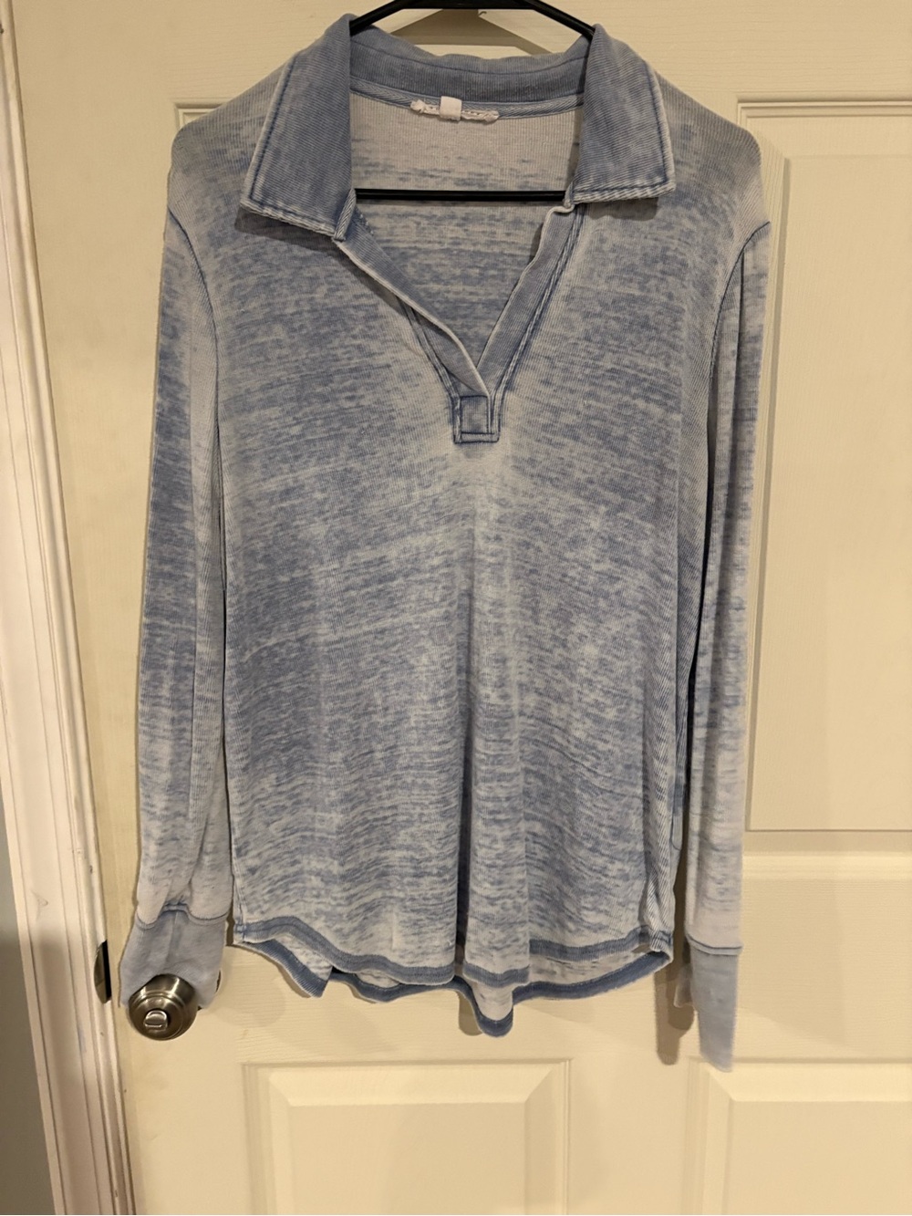 Light Blue Washed Long Sleeve Polo Top